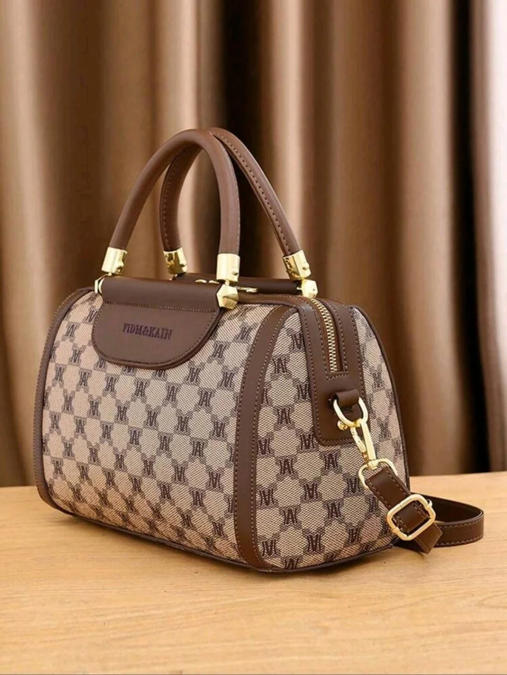 Coffee/Brown Signature Satchel 3pcs Set Fashion Printed Tote Bag, Wallet, Pillow
